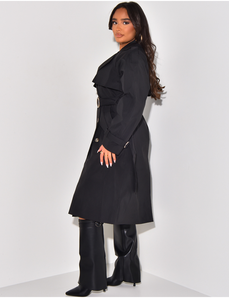 Oversized trench coat with waist belt