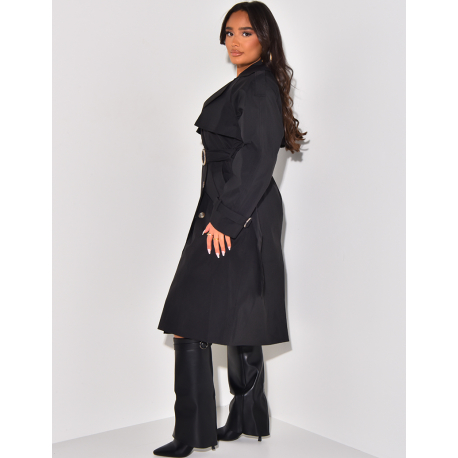 Oversized trench coat with waist belt
