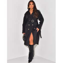 Oversized trench coat with waist belt