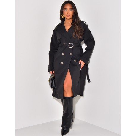 Oversized trench coat with waist belt