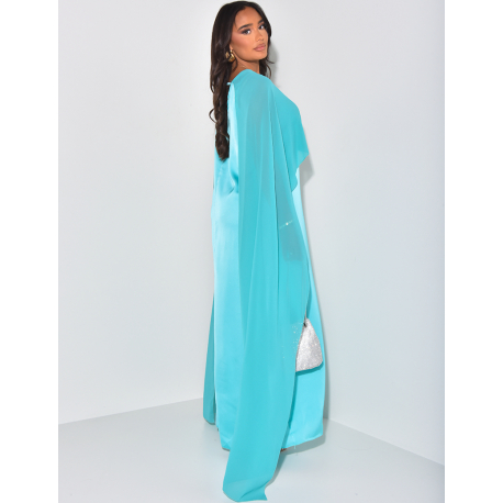 Ärmelloses langes Kleid aus Satin mit Schleier am Kragen