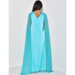Ärmelloses langes Kleid aus Satin mit Schleier am Kragen