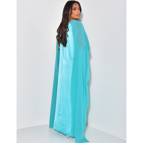 Ärmelloses langes Kleid aus Satin mit Schleier am Kragen