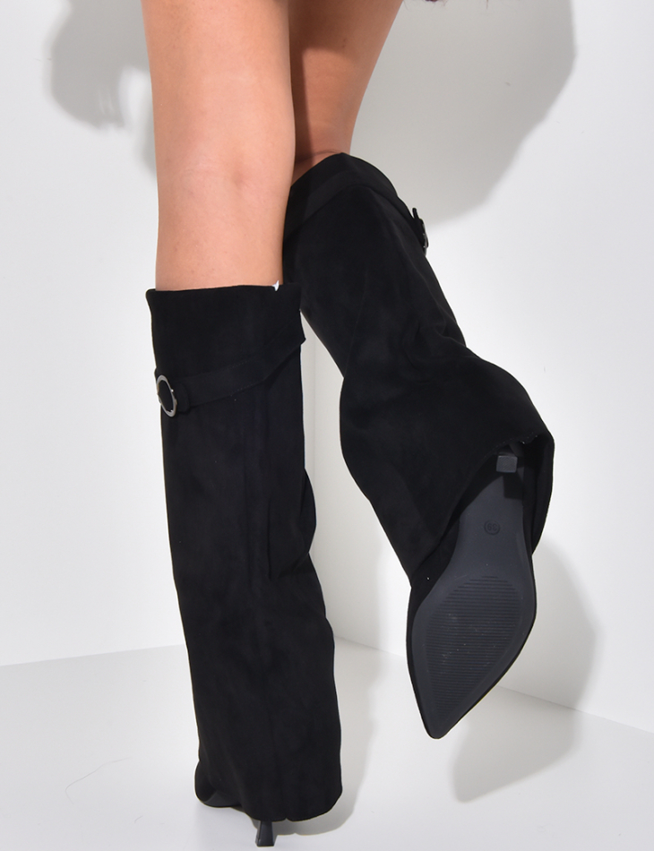 Gaiter style boots with thin heels