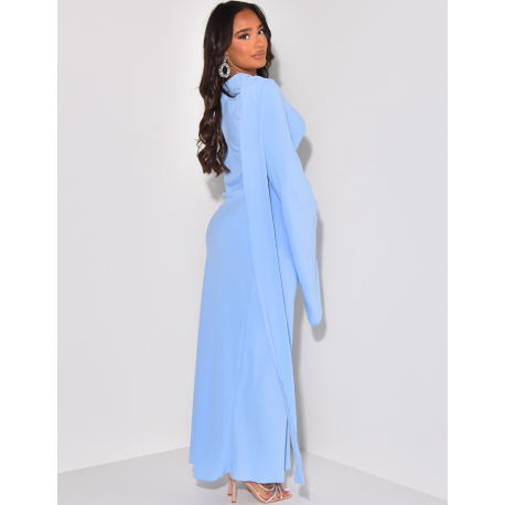 Bodycon long dress with scarf collar