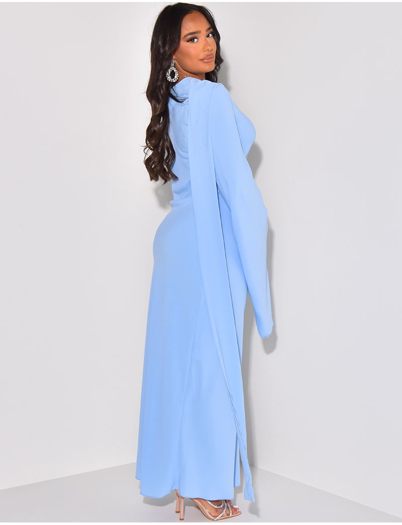 Robe Longue Imprimé Foulard Noir Et Doré – Taille M, Style Cache-cœur, Bon état Occasion