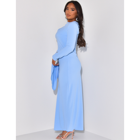 Bodycon long dress with scarf collar