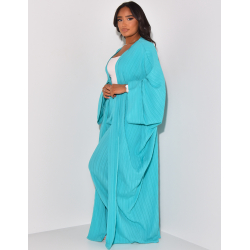 Texturiertes Ensemble aus langem Kimono und gerader Hose.