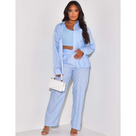 Ensemble chemise et pantalon à rayures en coton