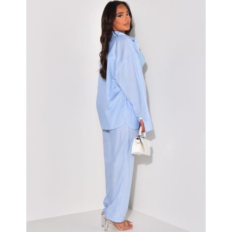 Ensemble chemise et pantalon à rayures en coton Ensemble chemise et pantalon à rayures en coton