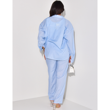 Ensemble chemise et pantalon à rayures en coton Ensemble chemise et pantalon à rayures en coton