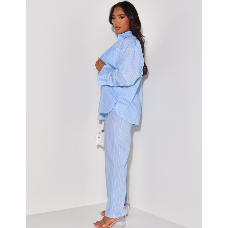 Ensemble chemise et pantalon à rayures en coton Ensemble chemise et pantalon à rayures en coton