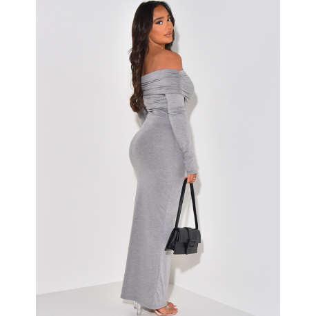 Langes Kleid mit U-Boot-Ausschnitt Langes Kleid mit U-Boot-Ausschnitt