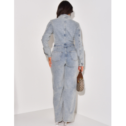Combinaison en jeans cintrée à la taille et large