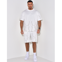 Ensemble short et t-shirt à broderie floral  Ensemble short et t-shirt à broderie floral