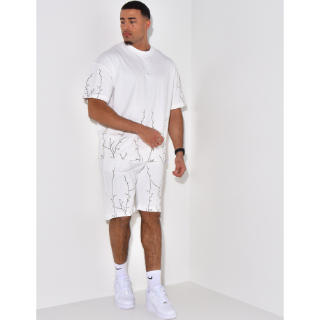  Floral Embroidery Shorts and T-Shirt Set