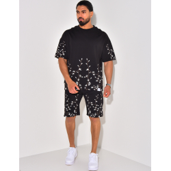Set aus Shorts und T-Shirt mit Blumenstickerei Set aus Shorts und T-Shirt mit Blumenstickerei