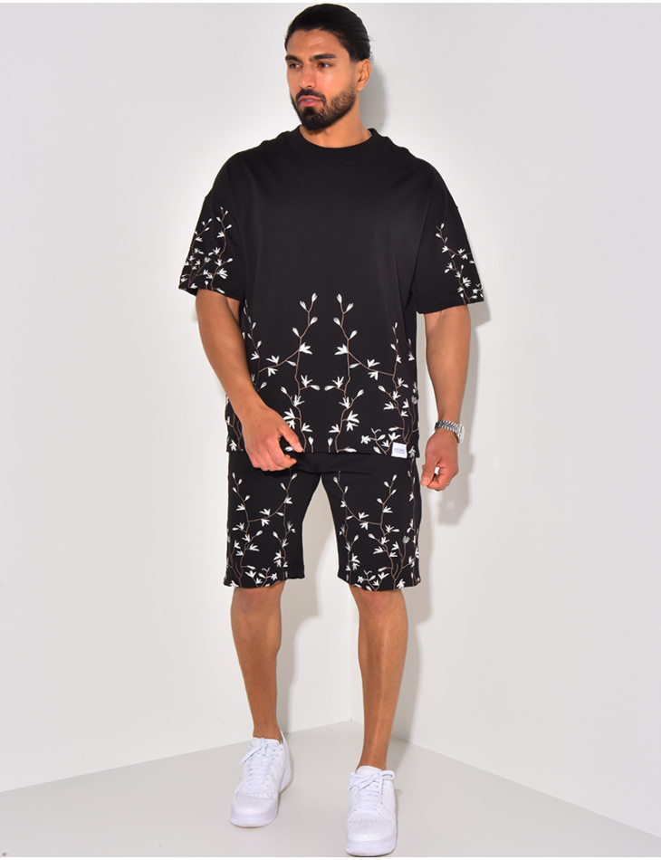Set aus Shorts und T-Shirt mit Blumenstickerei Set aus Shorts und T-Shirt mit Blumenstickerei