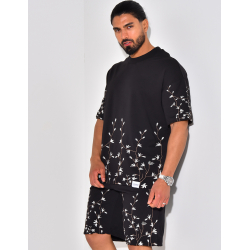 Set aus Shorts und T-Shirt mit Blumenstickerei Set aus Shorts und T-Shirt mit Blumenstickerei