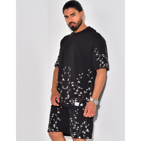 Set aus Shorts und T-Shirt mit Blumenstickerei Set aus Shorts und T-Shirt mit Blumenstickerei