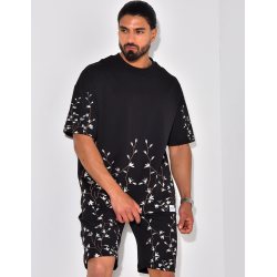 Set aus Shorts und T-Shirt mit Blumenstickerei Set aus Shorts und T-Shirt mit Blumenstickerei