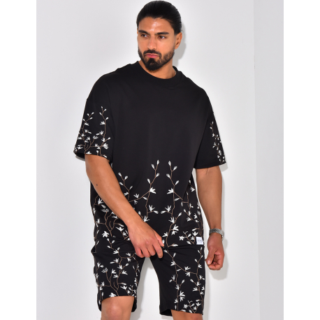 Set aus Shorts und T-Shirt mit Blumenstickerei