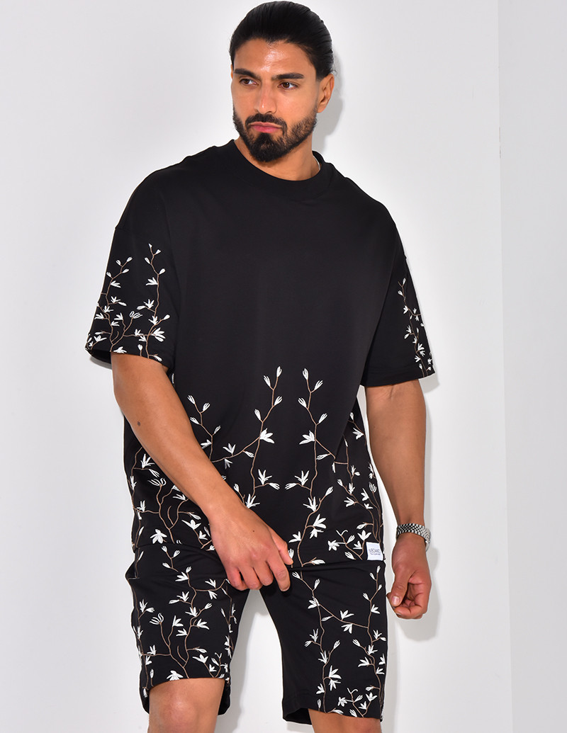 Set aus Shorts und T-Shirt mit Blumenstickerei