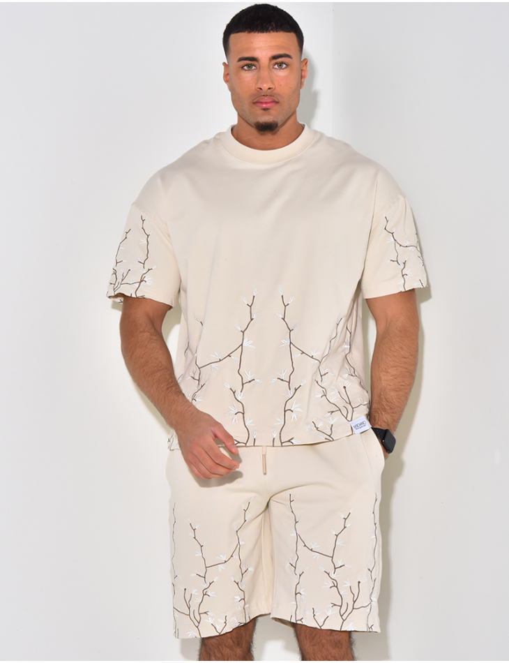   Floral Embroidery Shorts and T-Shirt Set
