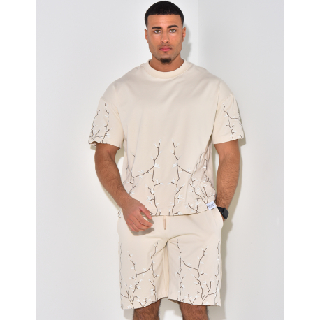   Floral Embroidery Shorts and T-Shirt Set