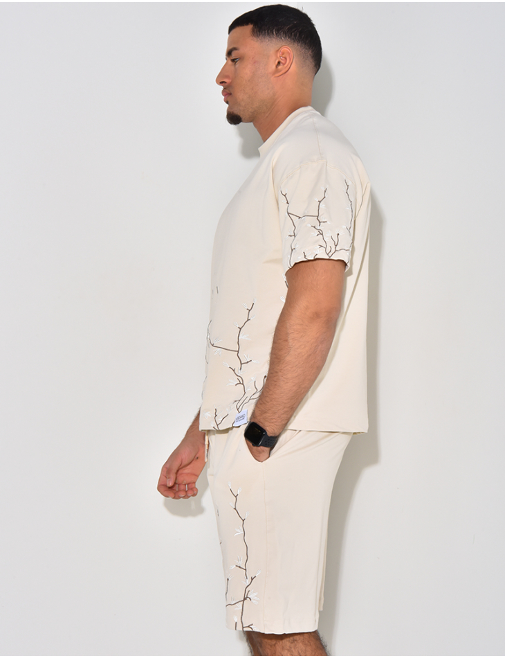   Floral Embroidery Shorts and T-Shirt Set