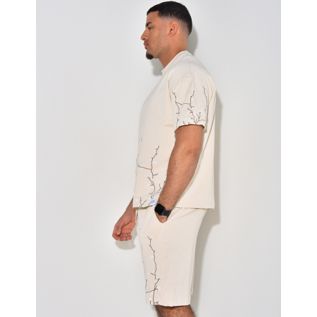   Floral Embroidery Shorts and T-Shirt Set