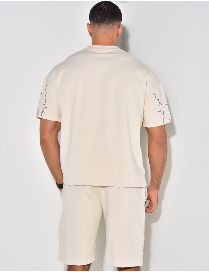   Floral Embroidery Shorts and T-Shirt Set