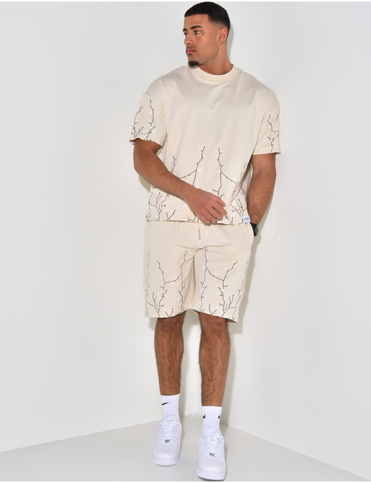   Floral Embroidery Shorts and T-Shirt Set