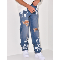 Zerstörte Jeans mit Schriftzug Zerstörte Jeans mit Schriftzug