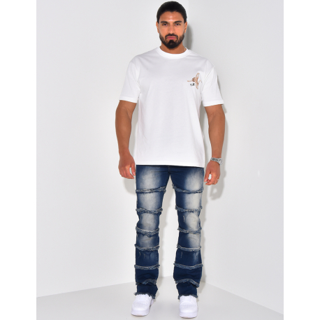 Jeans délavé à empiècements Jeans délavé à empiècements