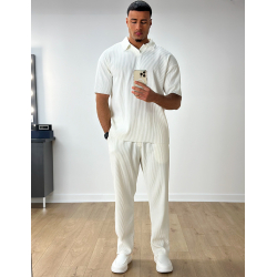 Ensemble pantalon et t-shirt col chemise côtelé Ensemble pantalon et t-shirt col chemise côtelé