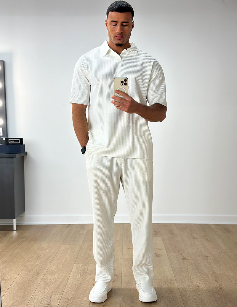 Ensemble pantalon et t-shirt col chemise côtelé