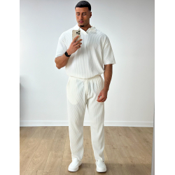 Ensemble pantalon et t-shirt col chemise côtelé Ensemble pantalon et t-shirt col chemise côtelé