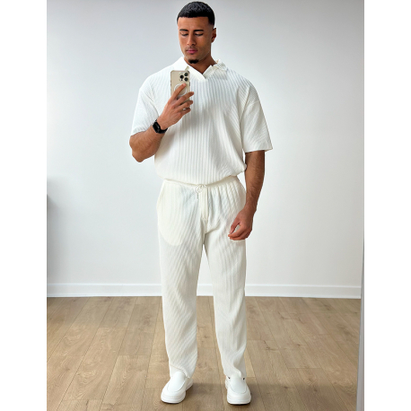 Ensemble pantalon et t-shirt col chemise côtelé Ensemble pantalon et t-shirt col chemise côtelé