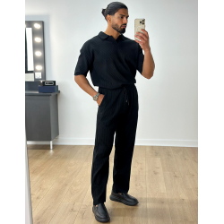 Ensemble pantalon et t-shirt col chemise côtelé Ensemble pantalon et t-shirt col chemise côtelé