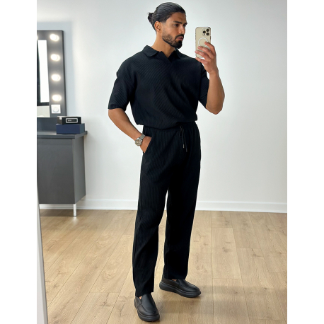 Ensemble pantalon et t-shirt col chemise côtelé Ensemble pantalon et t-shirt col chemise côtelé