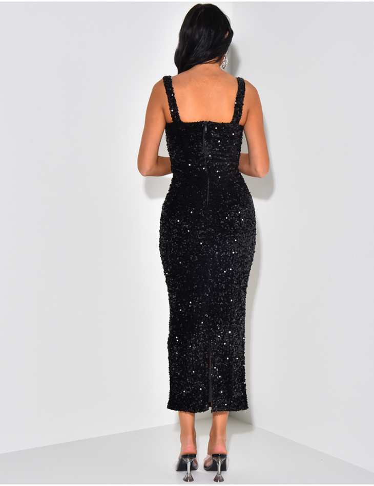 Mittellanges Korsettkleid mit Pailletten.