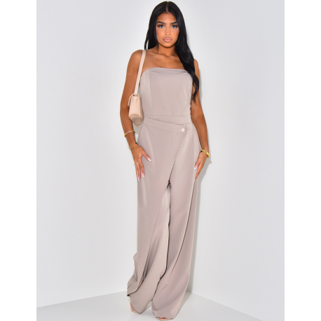 Strapless jumpsuit with asymmetric lapel