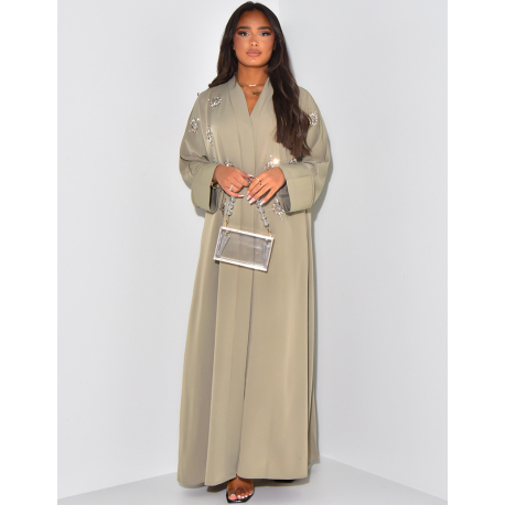 Kimono/ Abaya mit Kristallen in Blumenform.