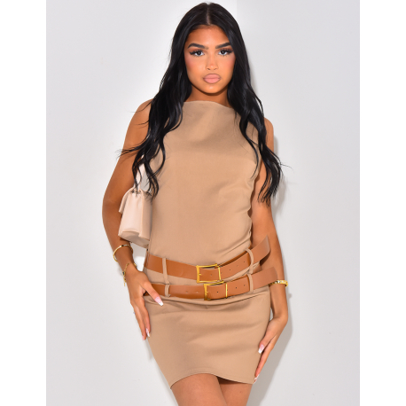 Sleeveless short dress with double belt