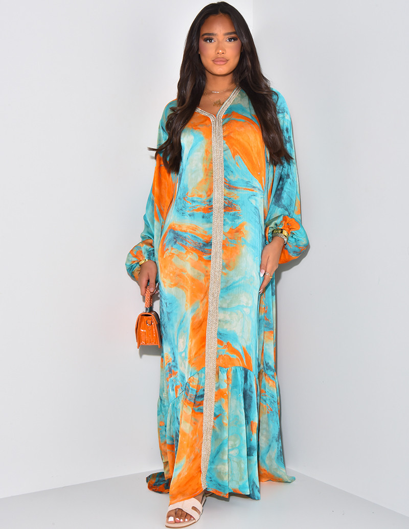 Robe abaya à volants avec motifs et broderies