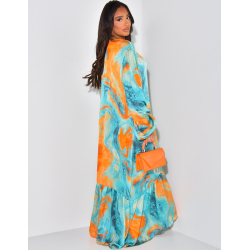Robe abaya à volants avec motifs et broderies