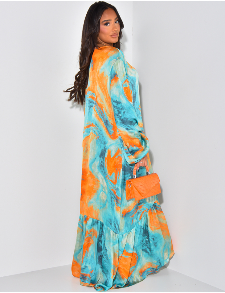 Robe abaya à volants avec motifs et broderies