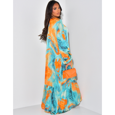 Robe abaya à volants avec motifs et broderies
