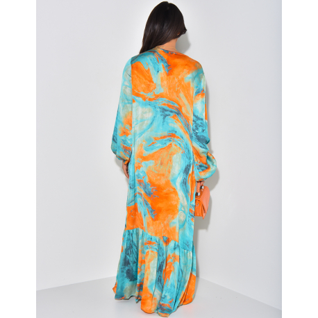 Robe abaya à volants avec motifs et broderies